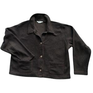EDDIE BAUER WOMEN'S LARGE BROWN FLEECE FRONT BUTTON POCKET SHIRT JACKET